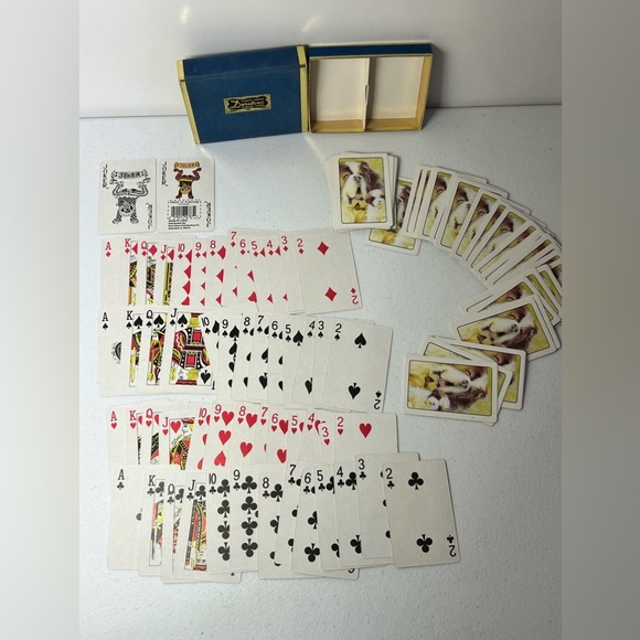 VTG 2 Decks Duratone Plastic Playing Cards Dog Puppy St Bernard Felt Box - Picture 2 of 8